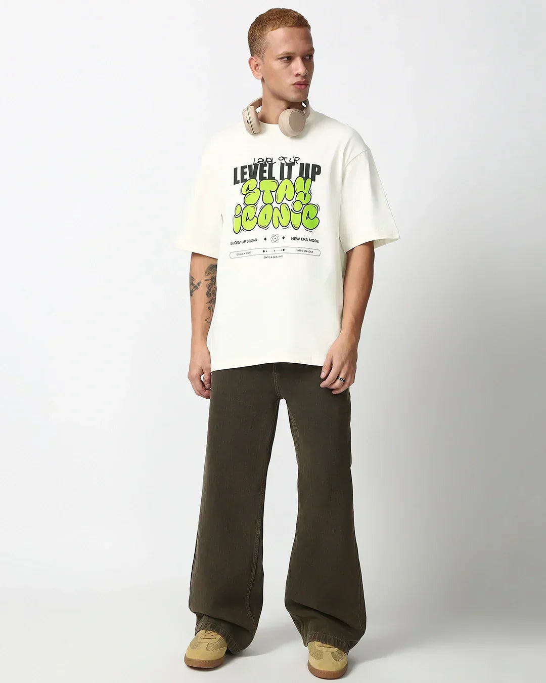 Men's Gardenia Level It Up Stay Iconic Typography Oversized T-shirt
