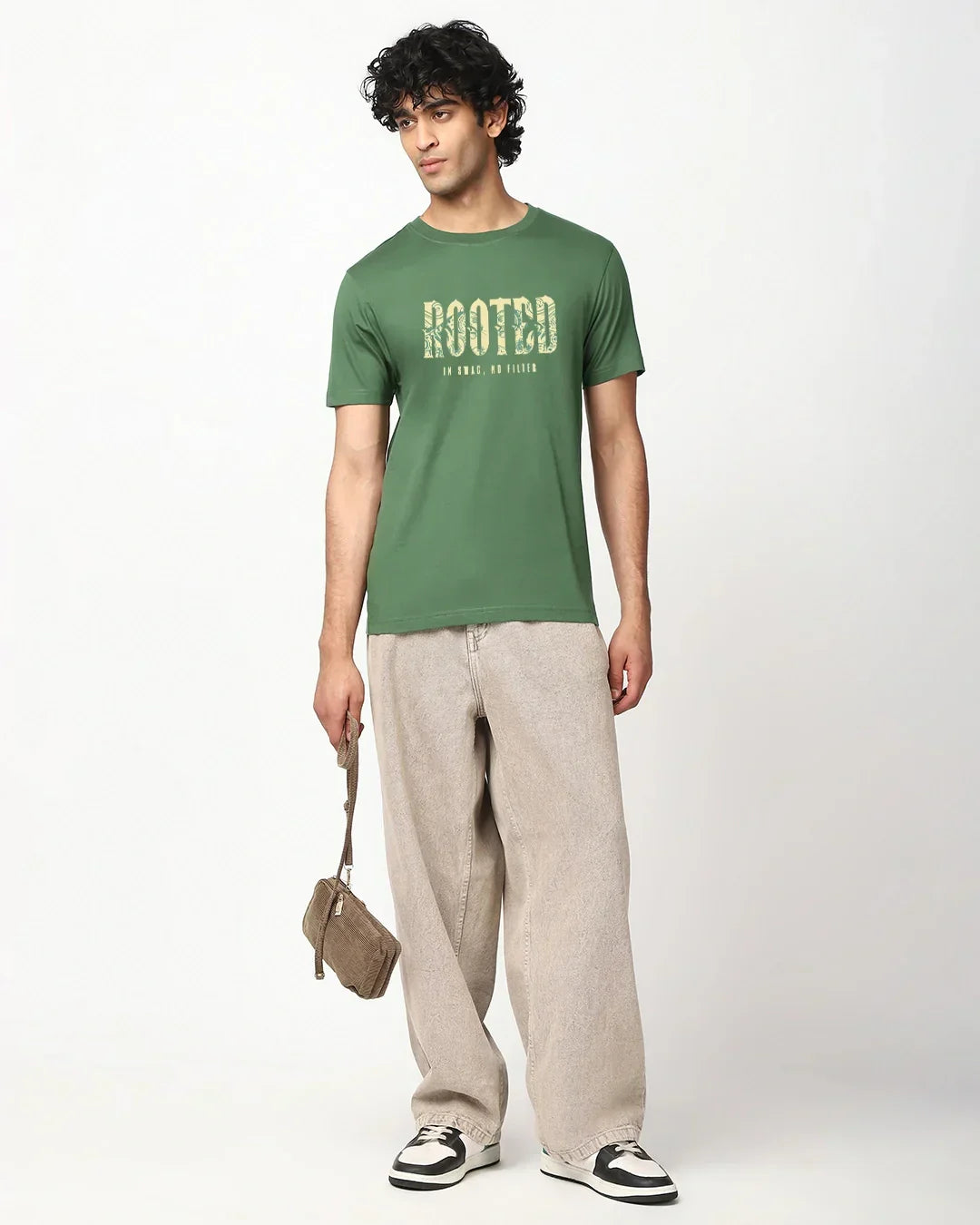 Men's Green Rooted Drip Typography T-shirt