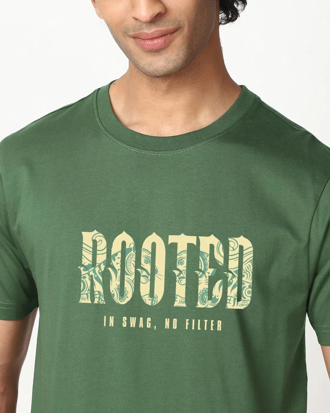 Men's Green Rooted Drip Typography T-shirt