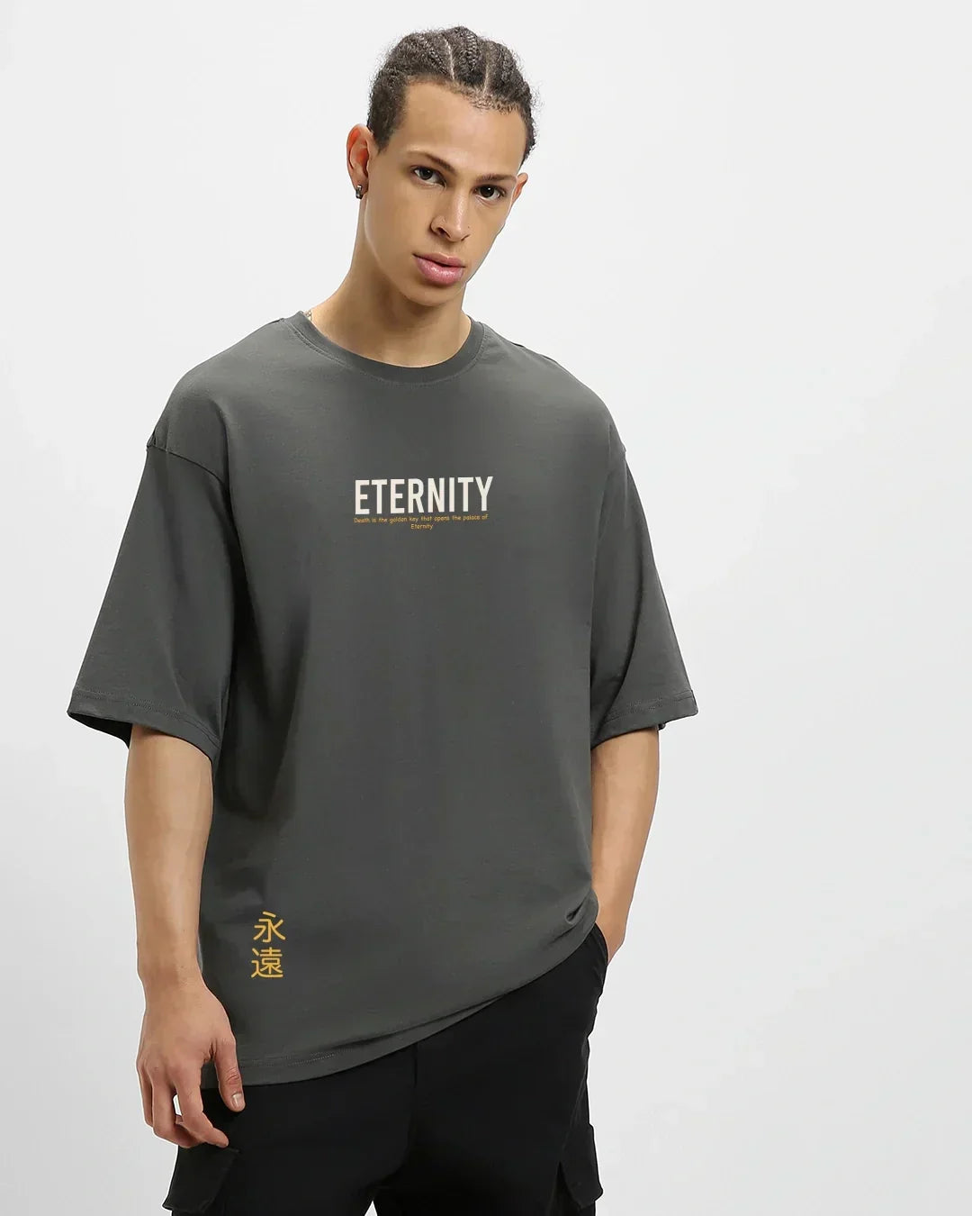 Men's Grey Eternity Graphic Printed Oversized T-shirt