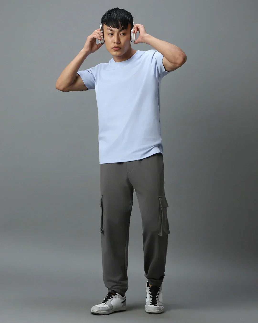 Men's Grey Oversized Cargo Joggers