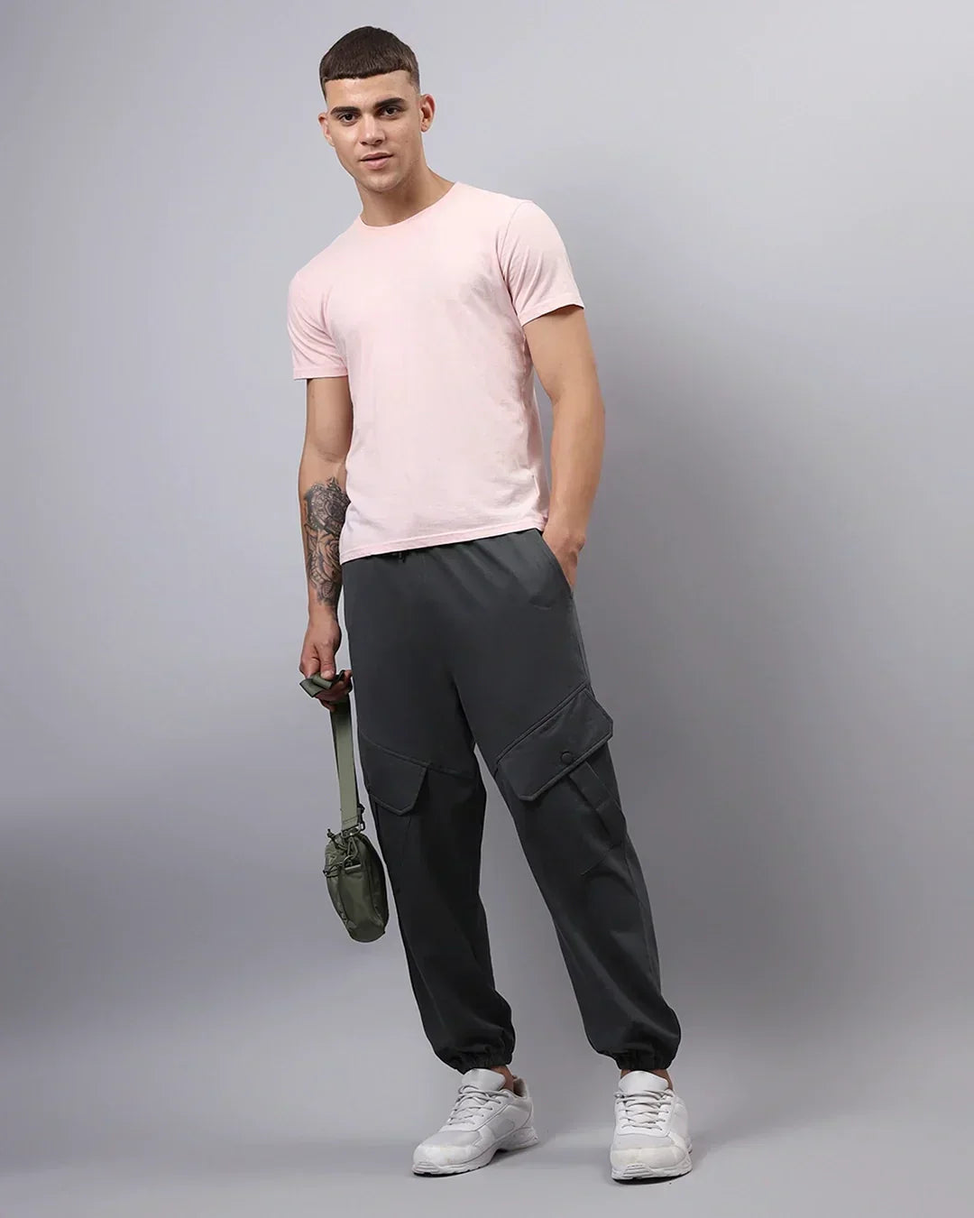 Men's Grey Super Loose Fit Cargo Joggers