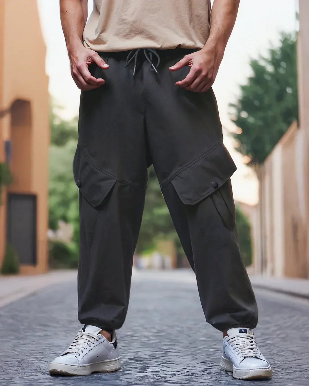 Men's Grey Super Loose Fit Cargo Joggers
