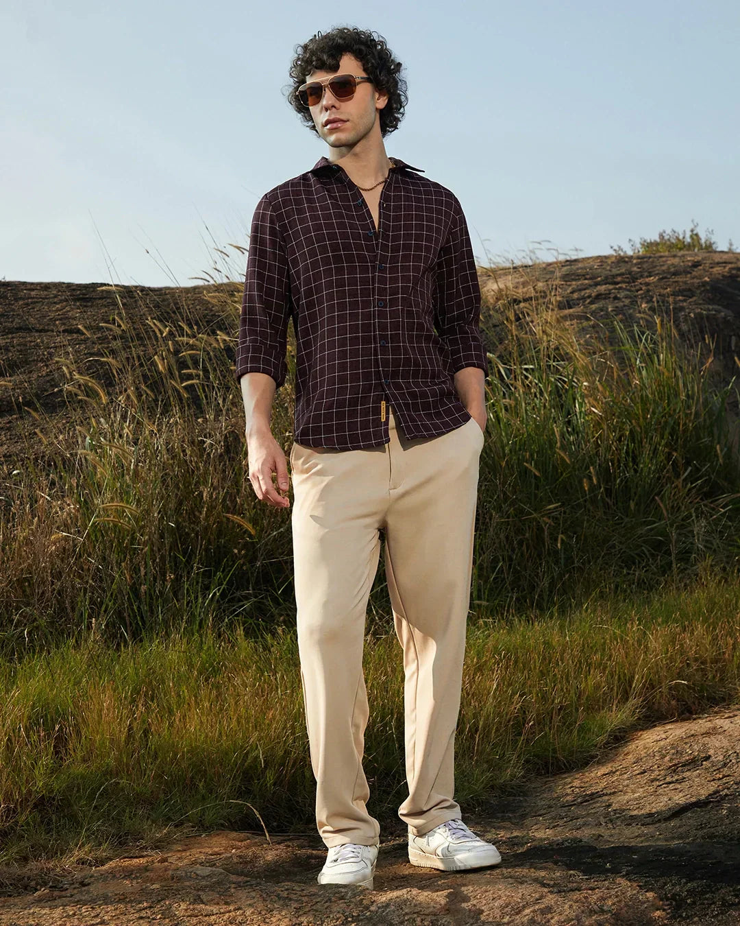 Men's Mocha Brown Checked Shirt