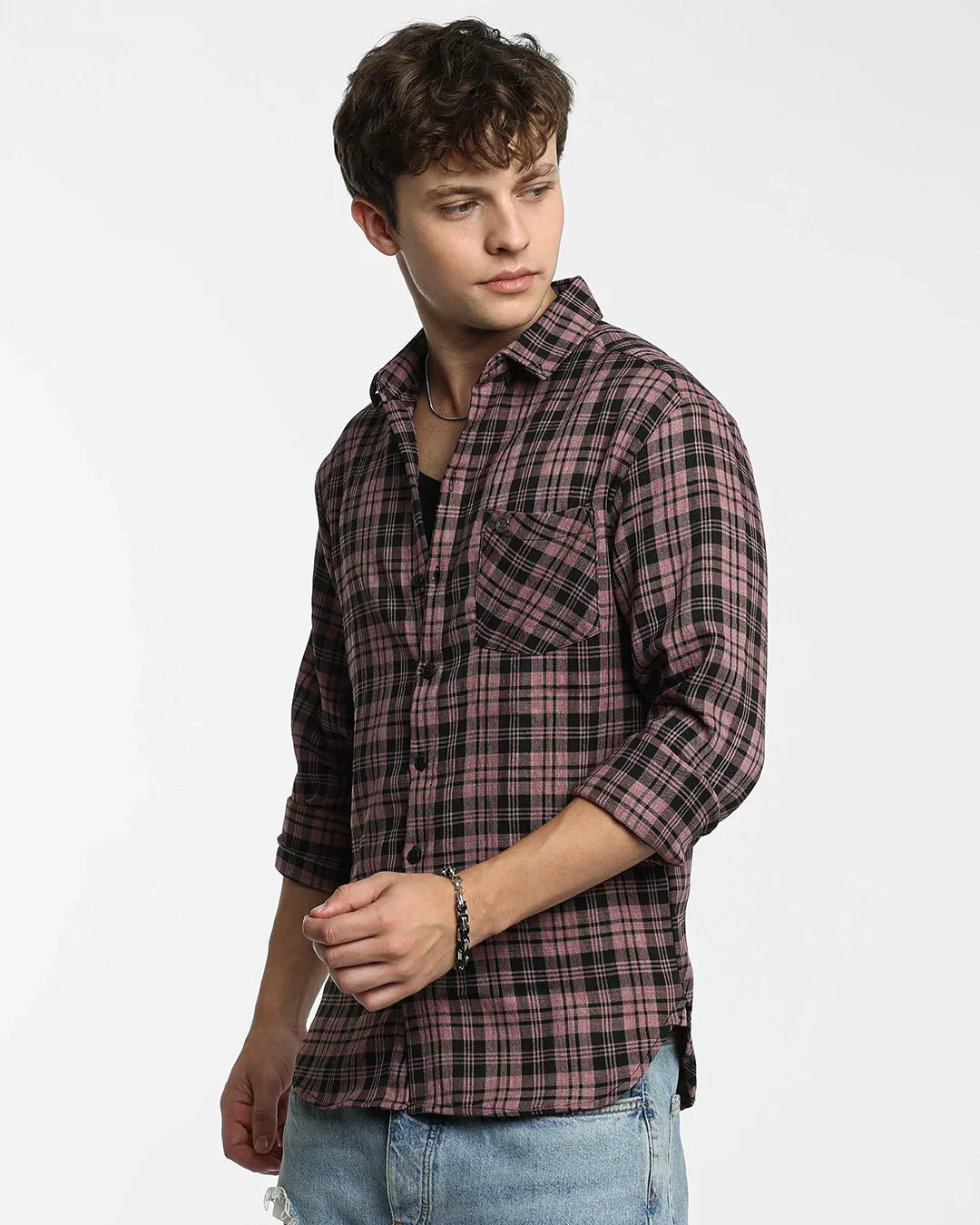 Men's Pink & Black Checked Shirt