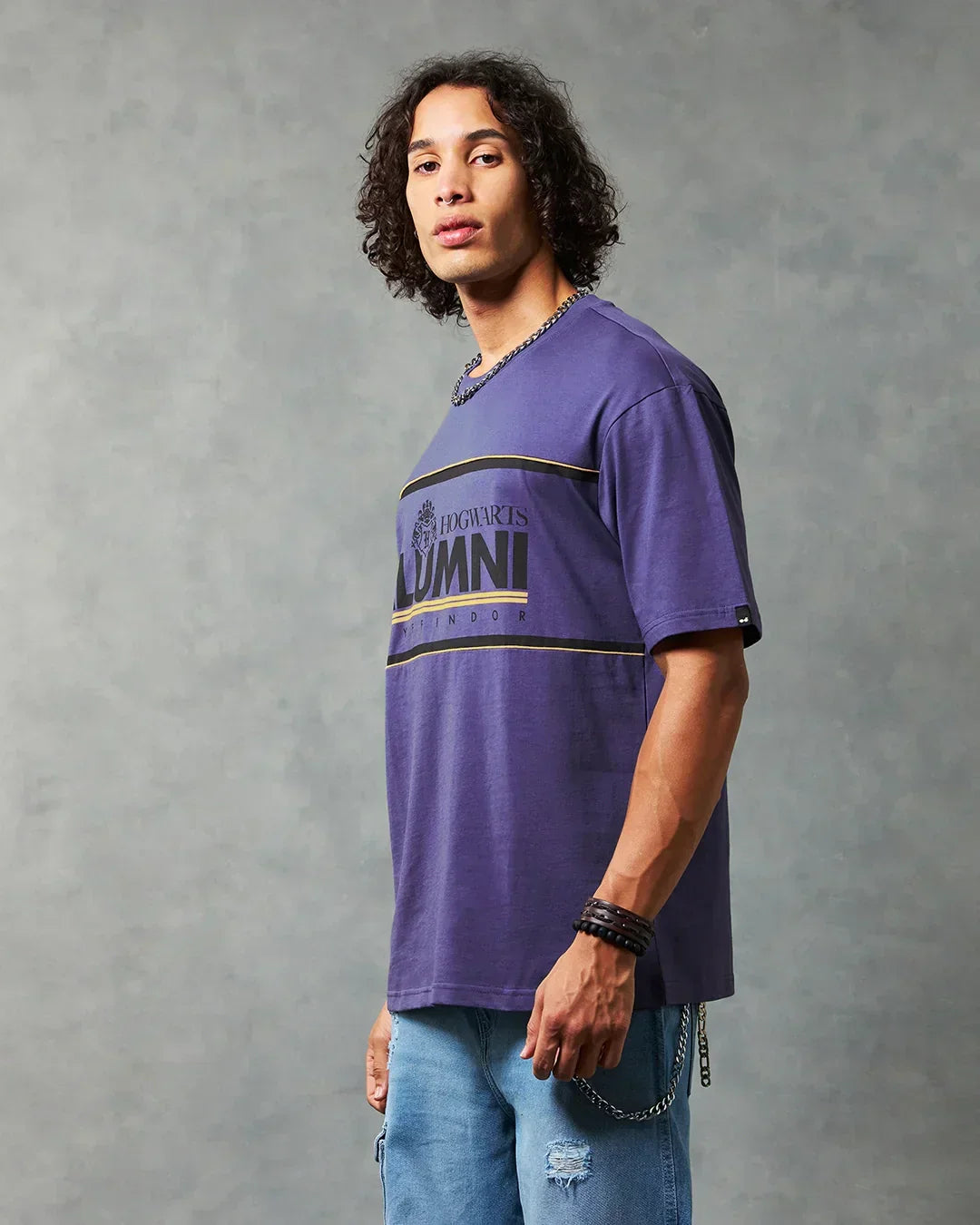 Men's Skipper Blue Gryffindor Graphic Printed Oversized T-shirt