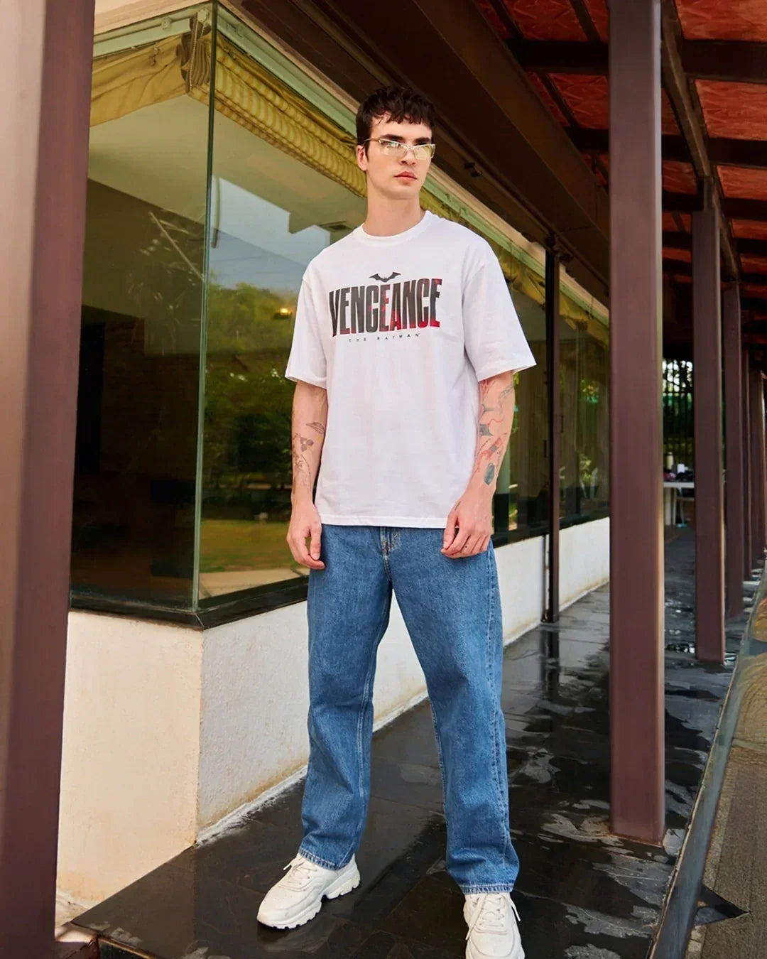 Men's White Vengeance Typography Oversized T-shirt