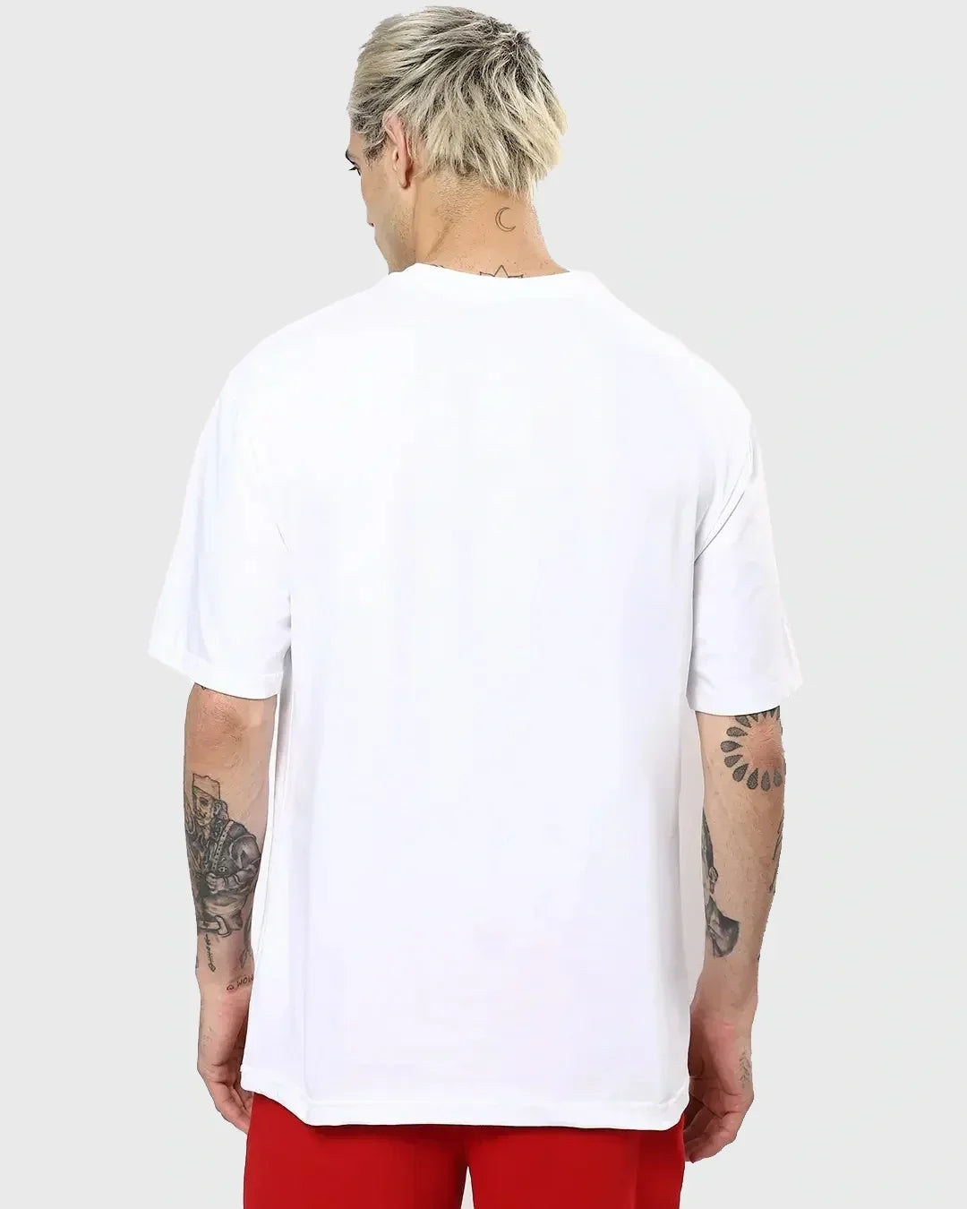 Men's White Wander Geometry Graphic Printed Oversized T-shirt
