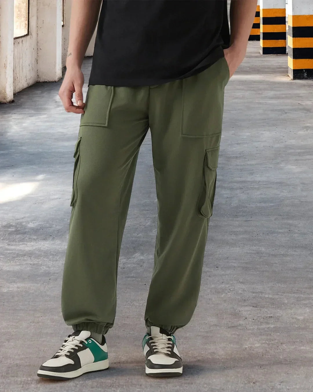 Men's Winter Moss Green Oversized Cargo Joggers