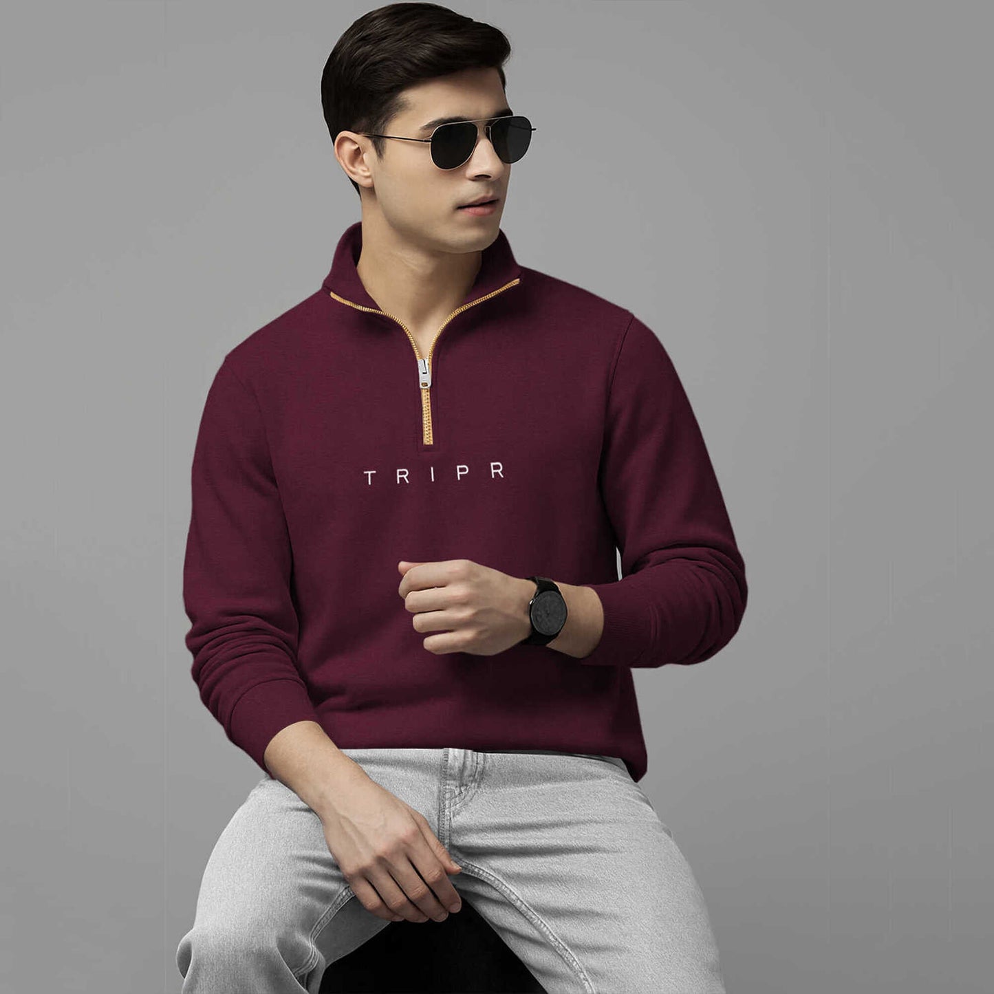 Men Full Sleeve High Neck Sweatshirt Maroon