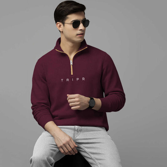Men Full Sleeve High Neck Sweatshirt Maroon
