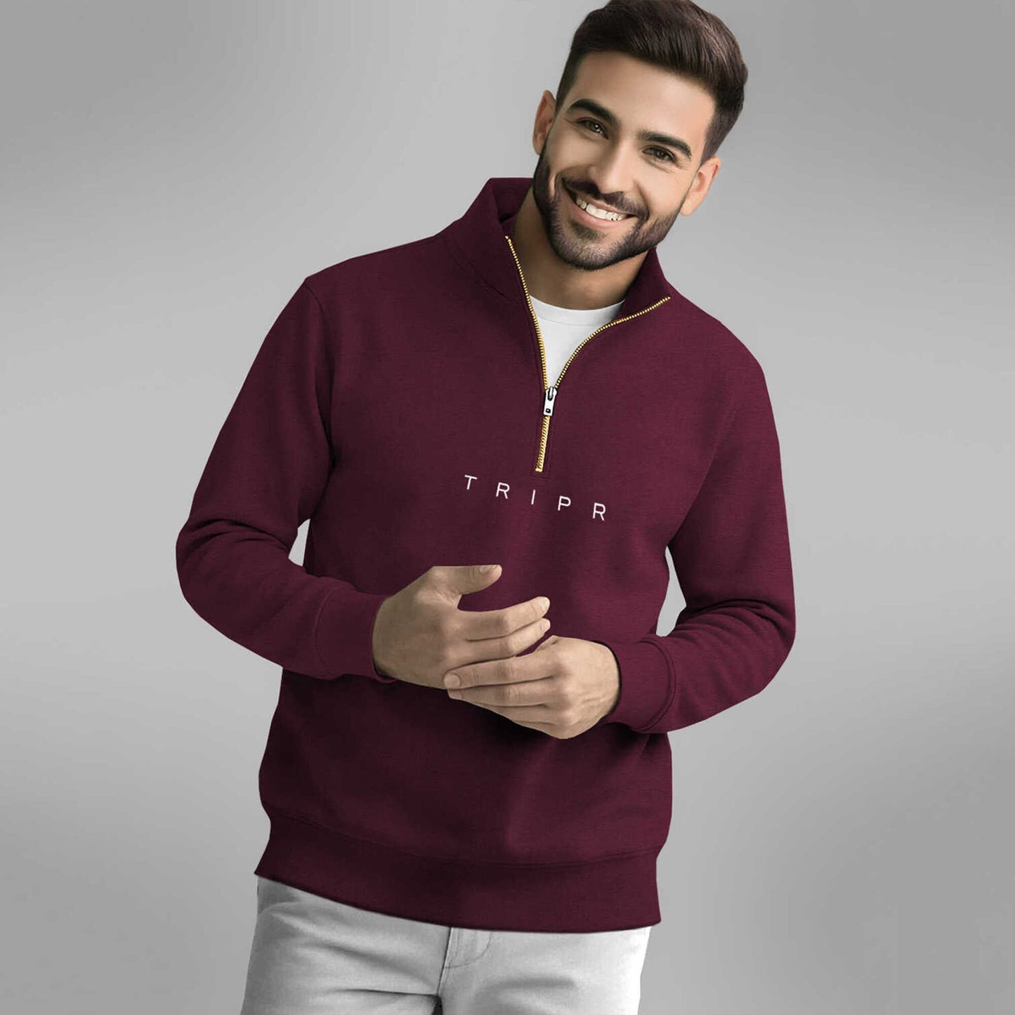 Men Full Sleeve High Neck Sweatshirt Maroon