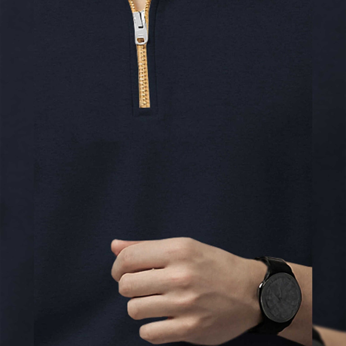Men High Neck Quarter Zip Up Navyblue Sweatshirt