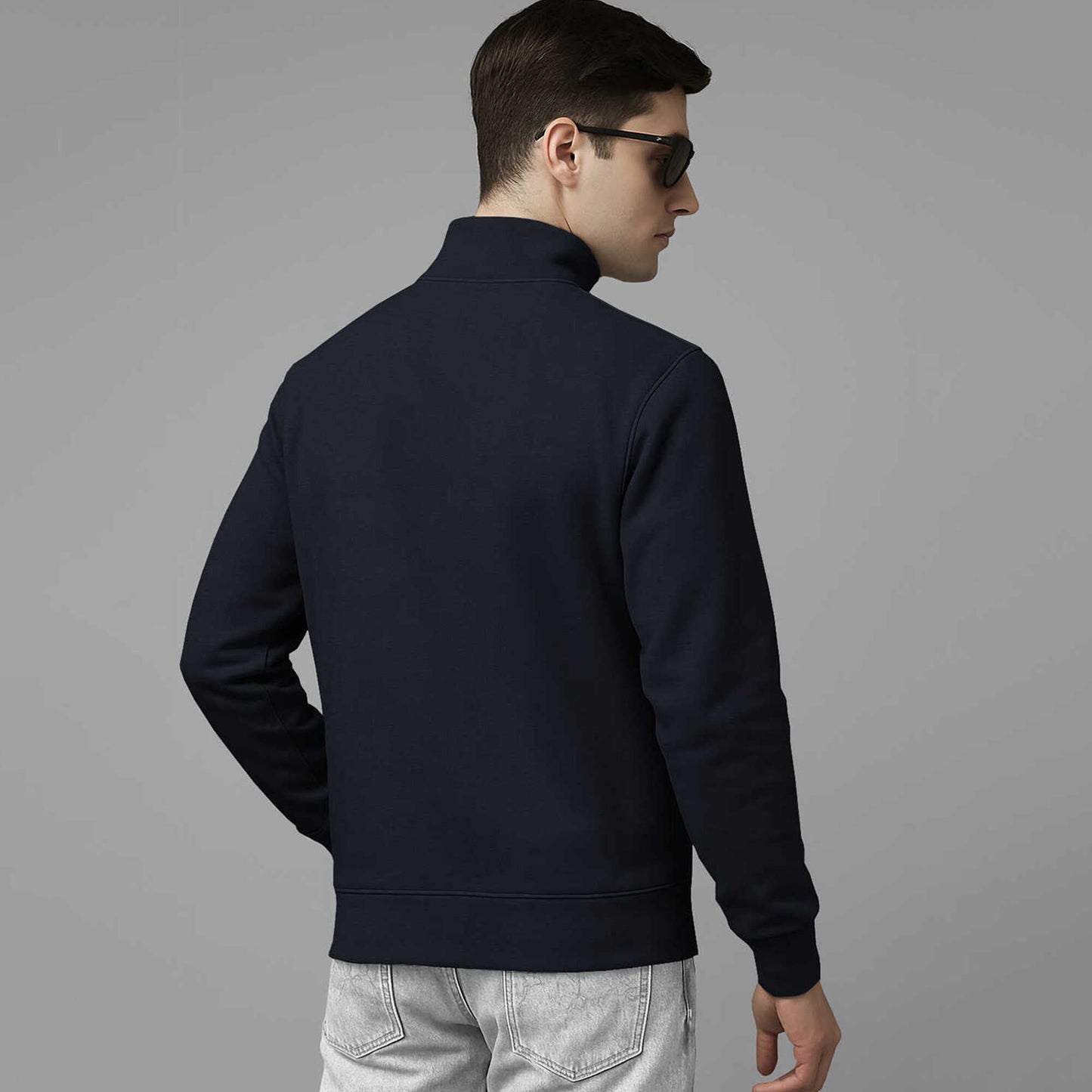 Men Full Sleeve High Neck Sweatshirt Navy blue