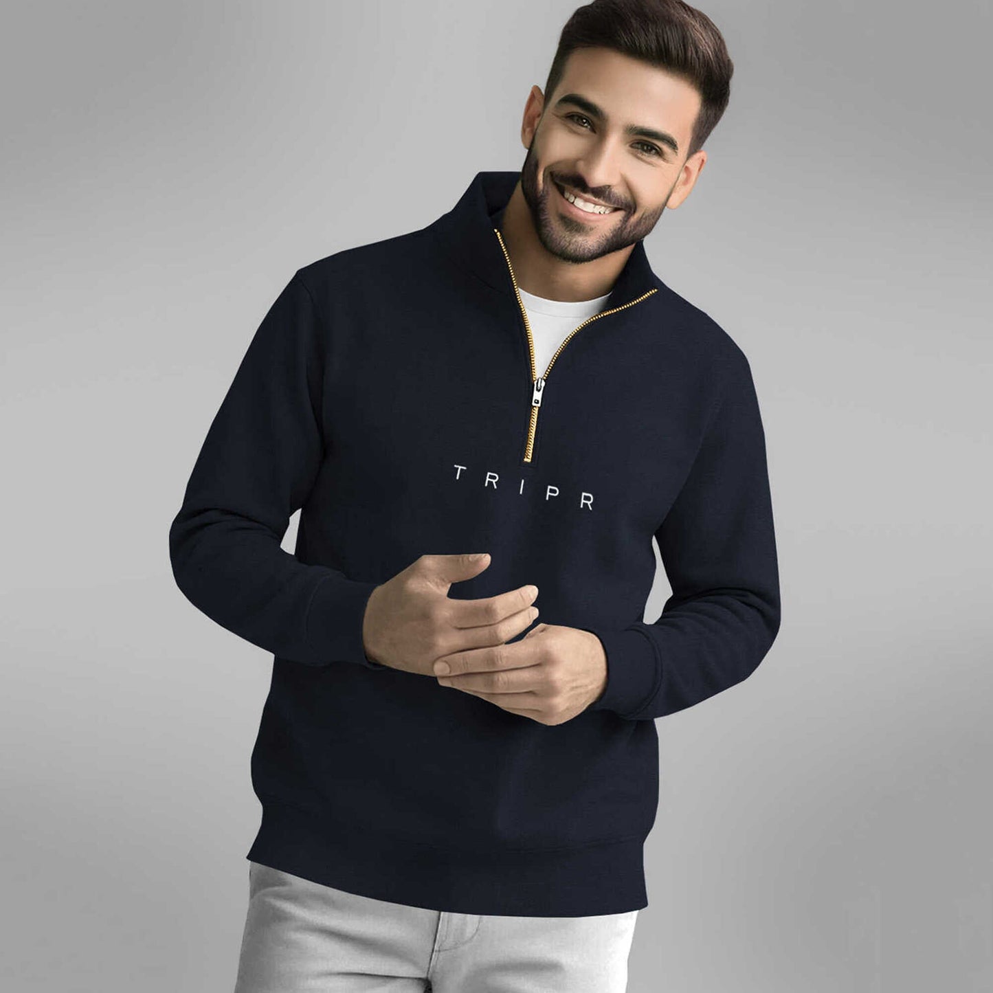 Men Full Sleeve High Neck Sweatshirt Navy blue