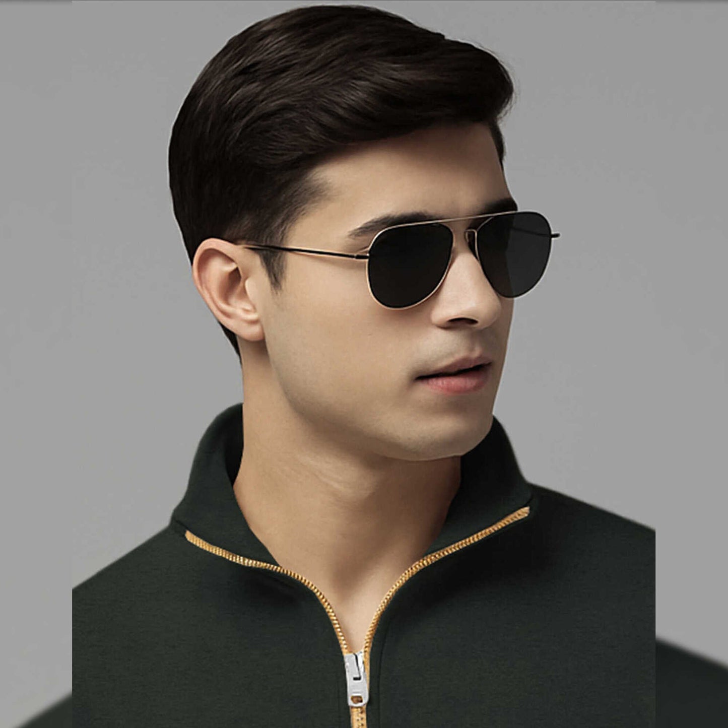 Men High Neck Quarter Zip Up Olivegreen Sweatshirt