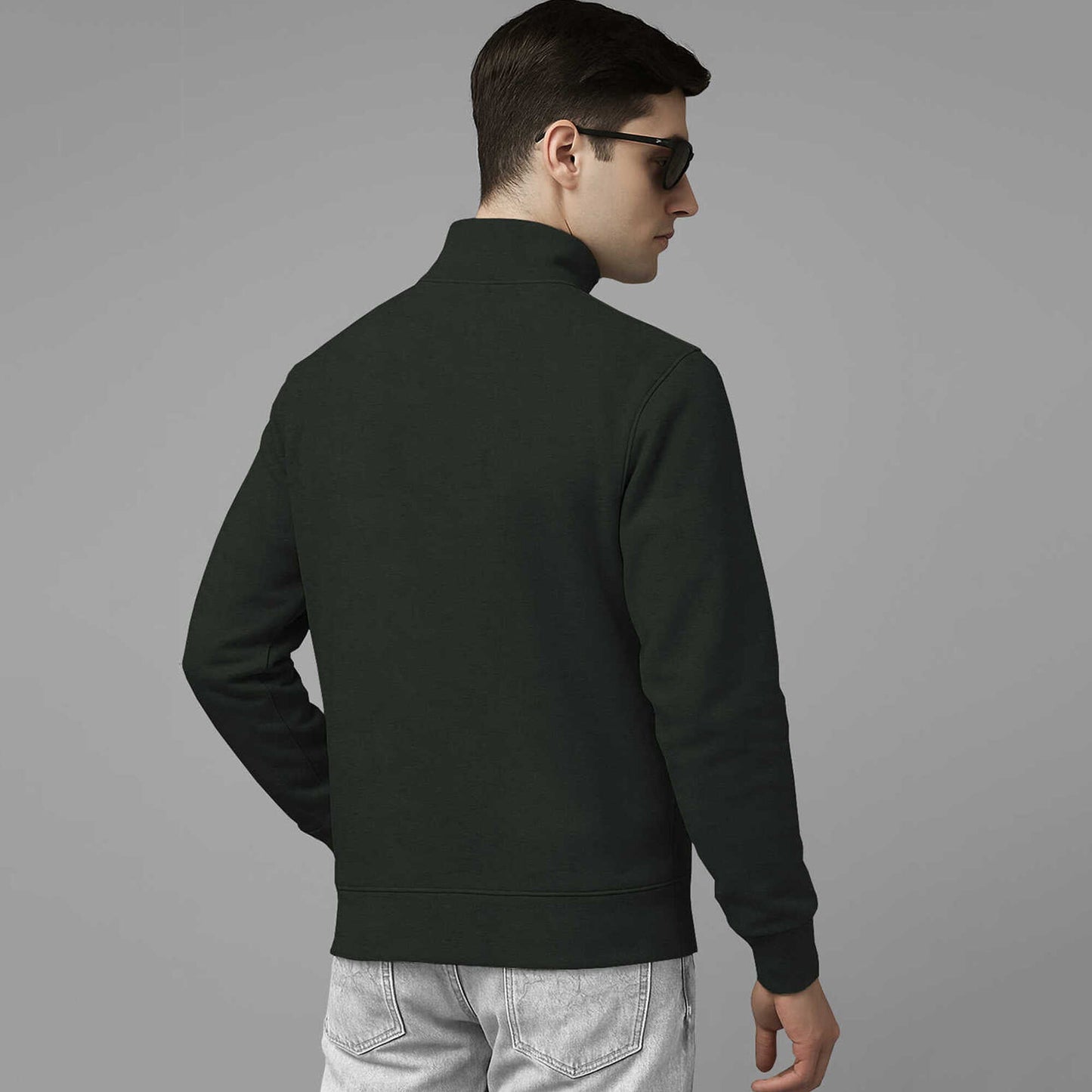 Men Full Sleeve High Neck Sweatshirt Olive green
