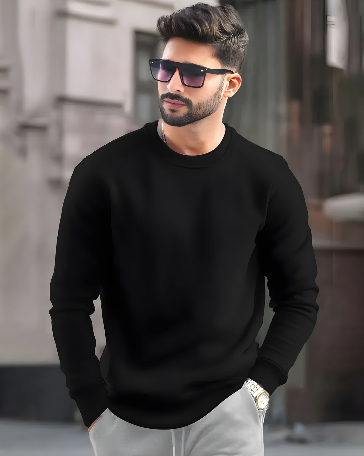 MEN PLAIN REGULAR FIT ROUND NECK CASUAL SWEATSHIRTS - 8 COLORS