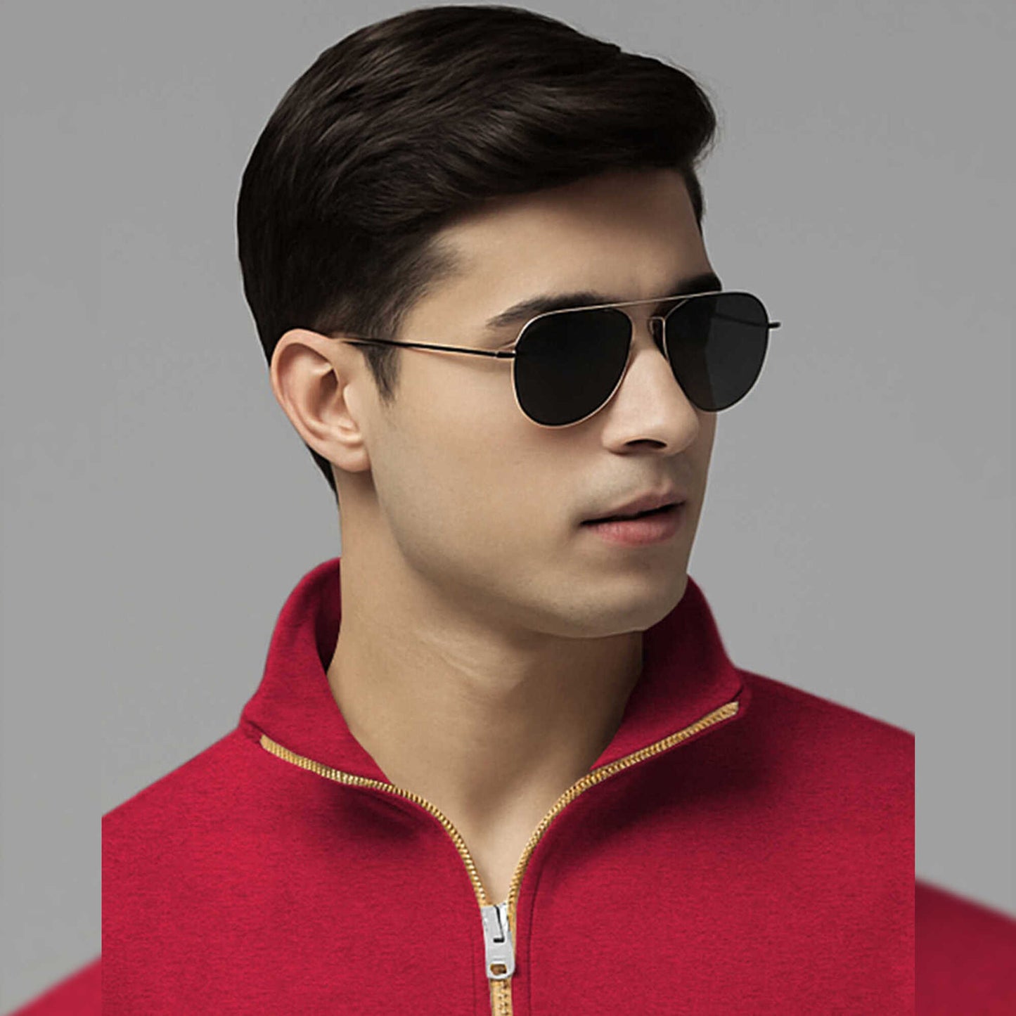 Men High Neck Quarter Zip Up Red Sweatshirt