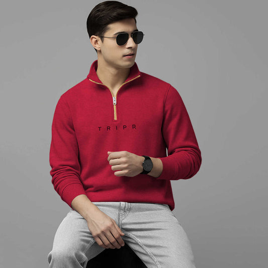 Men Full Sleeve High Neck Sweatshirt Red