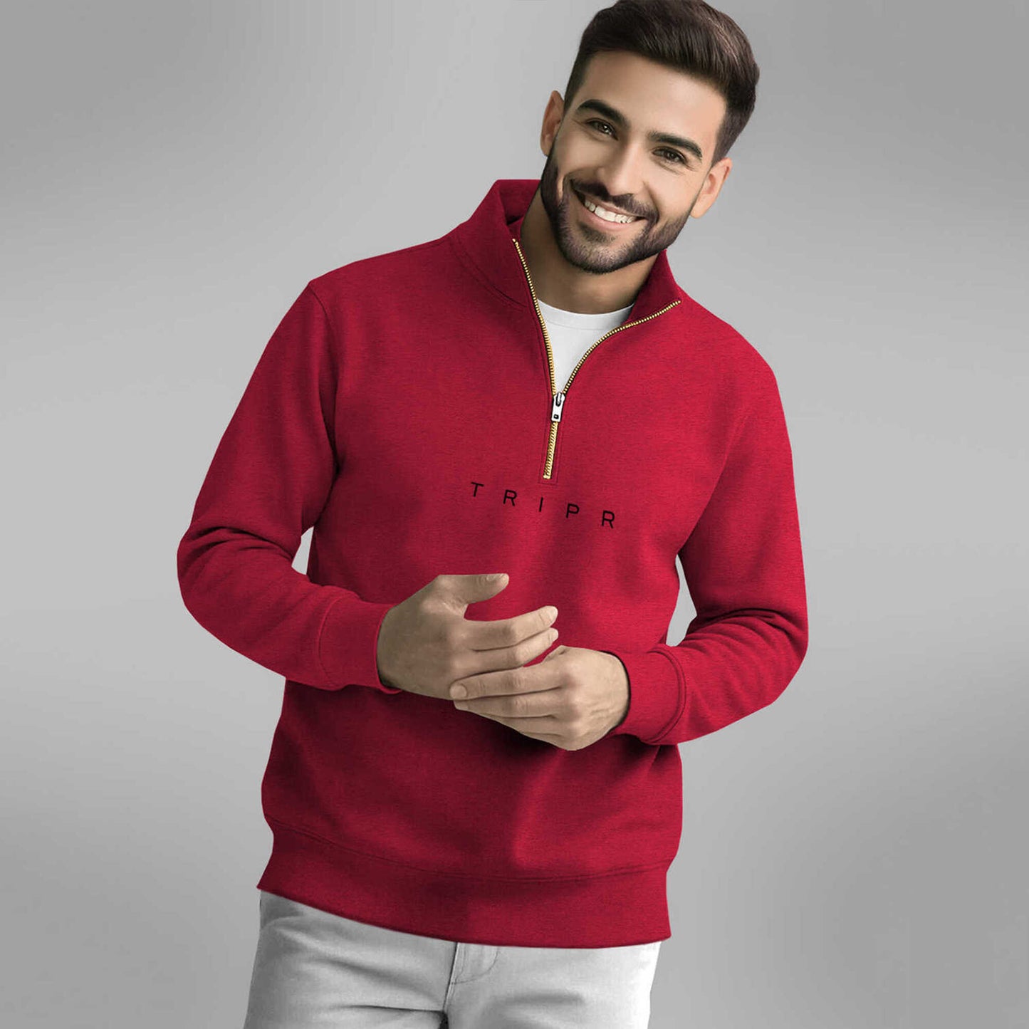 Men Full Sleeve High Neck Sweatshirt Red