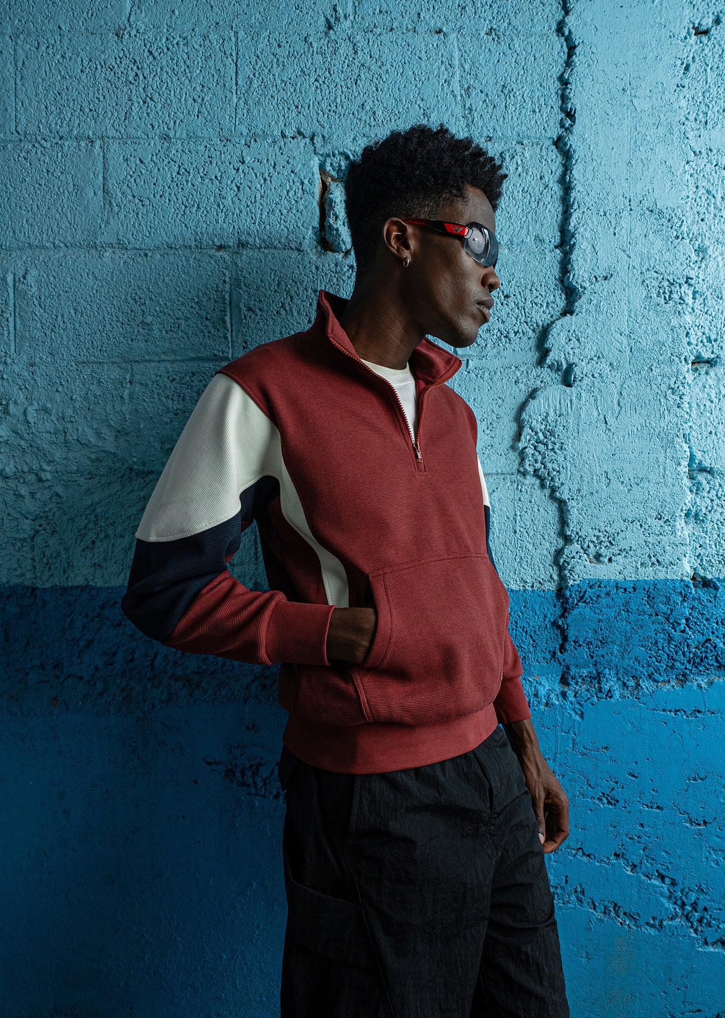 Colour Block Zip Maroon Sweatshirt
