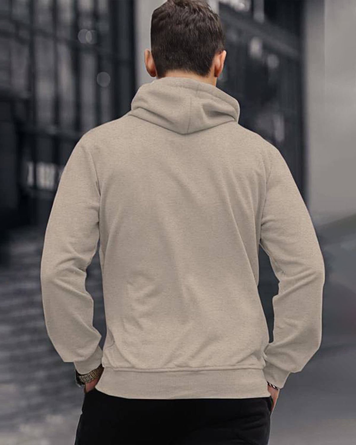 Mens Plain Sweatshirt Side Pockets with Hooded / Beige
