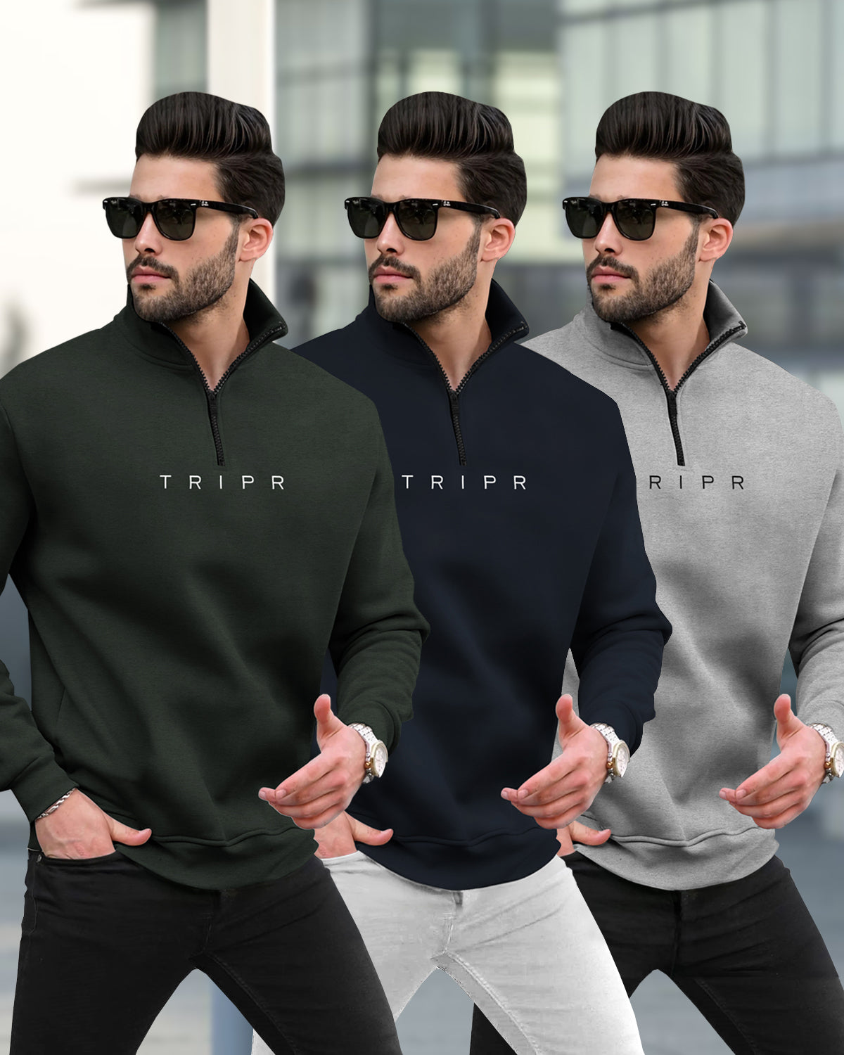 (Pack Of 3) High Neck Sweatshirts - 6 Variants