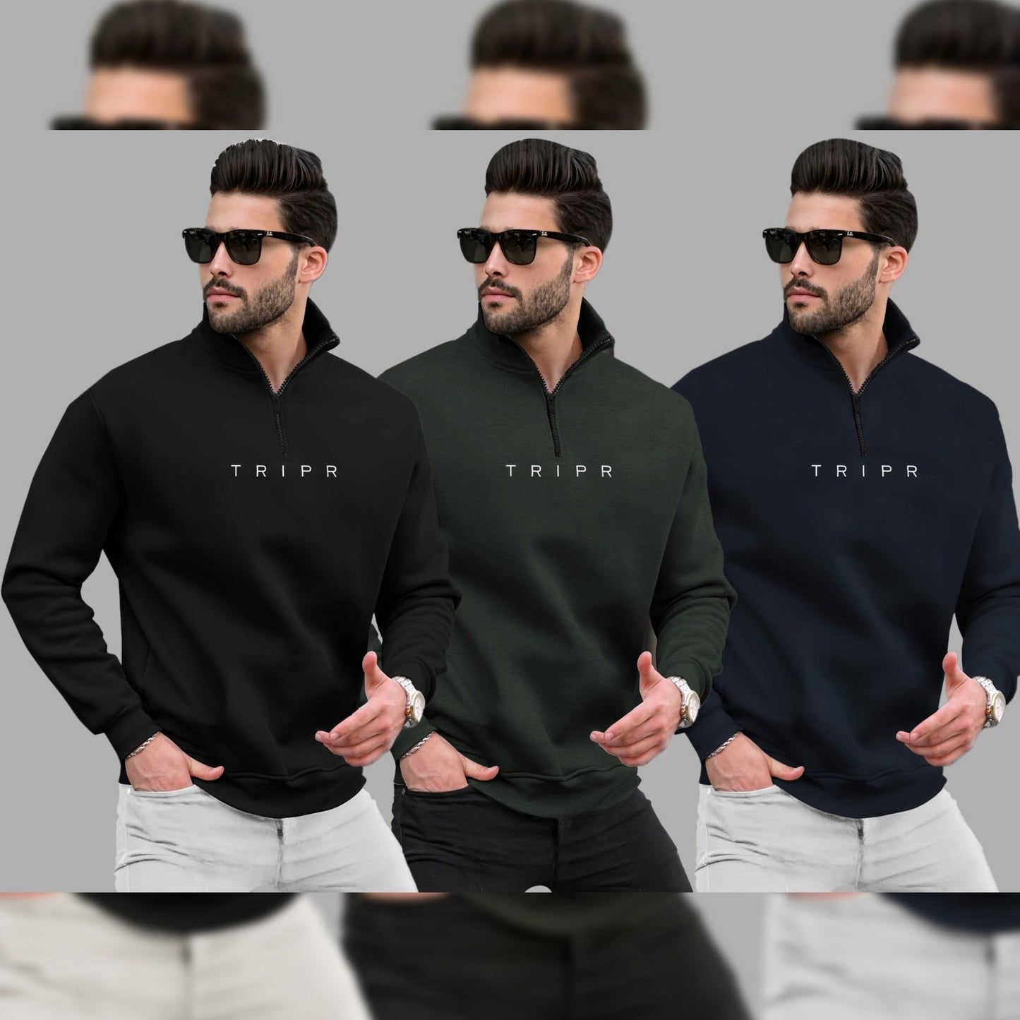 (Pack Of 3) High Neck Sweatshirts - 6 Variants