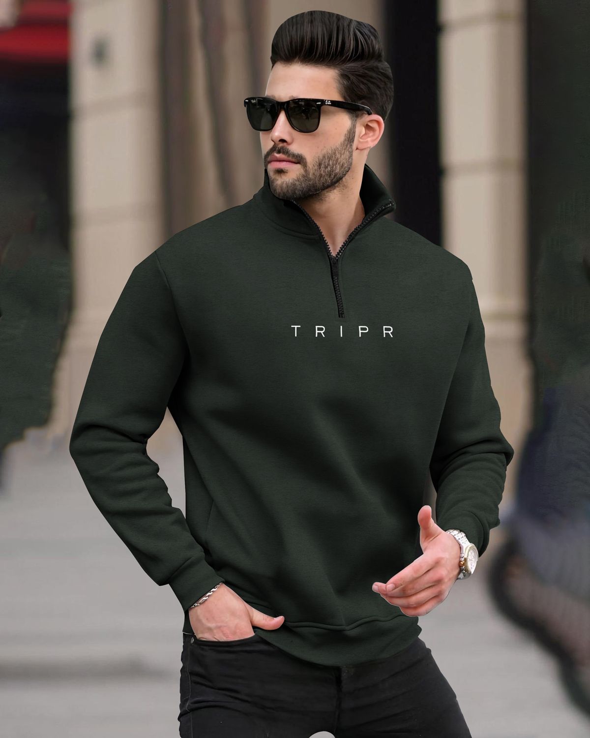 Logo Printed High Neck Zipper Sweatshirts with 9 Variants