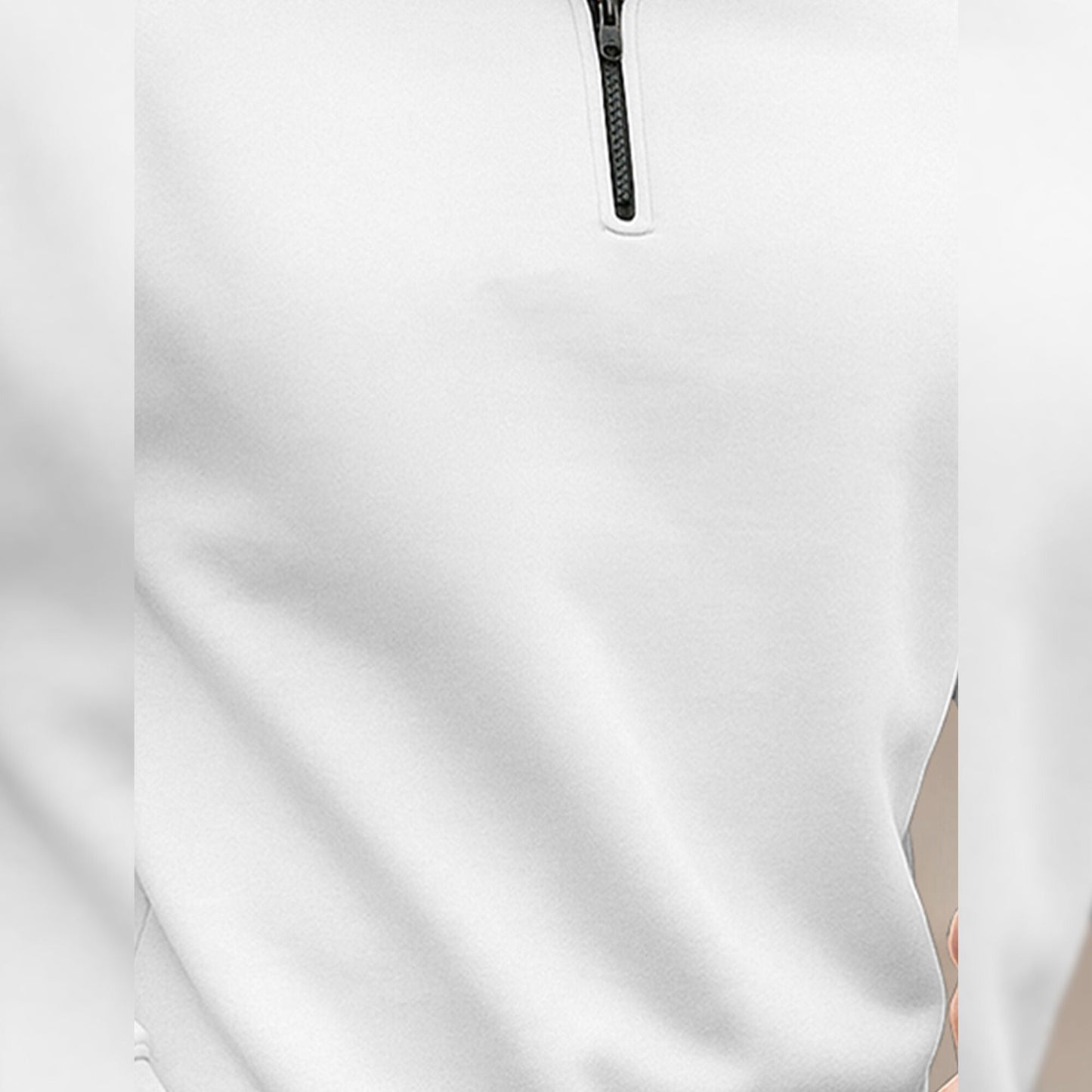Men Plain Zipper High Neck Casual Sweatshirt White
