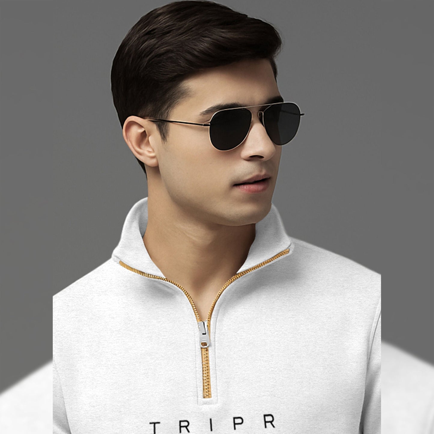 Men Full Sleeve High Neck Sweatshirt White