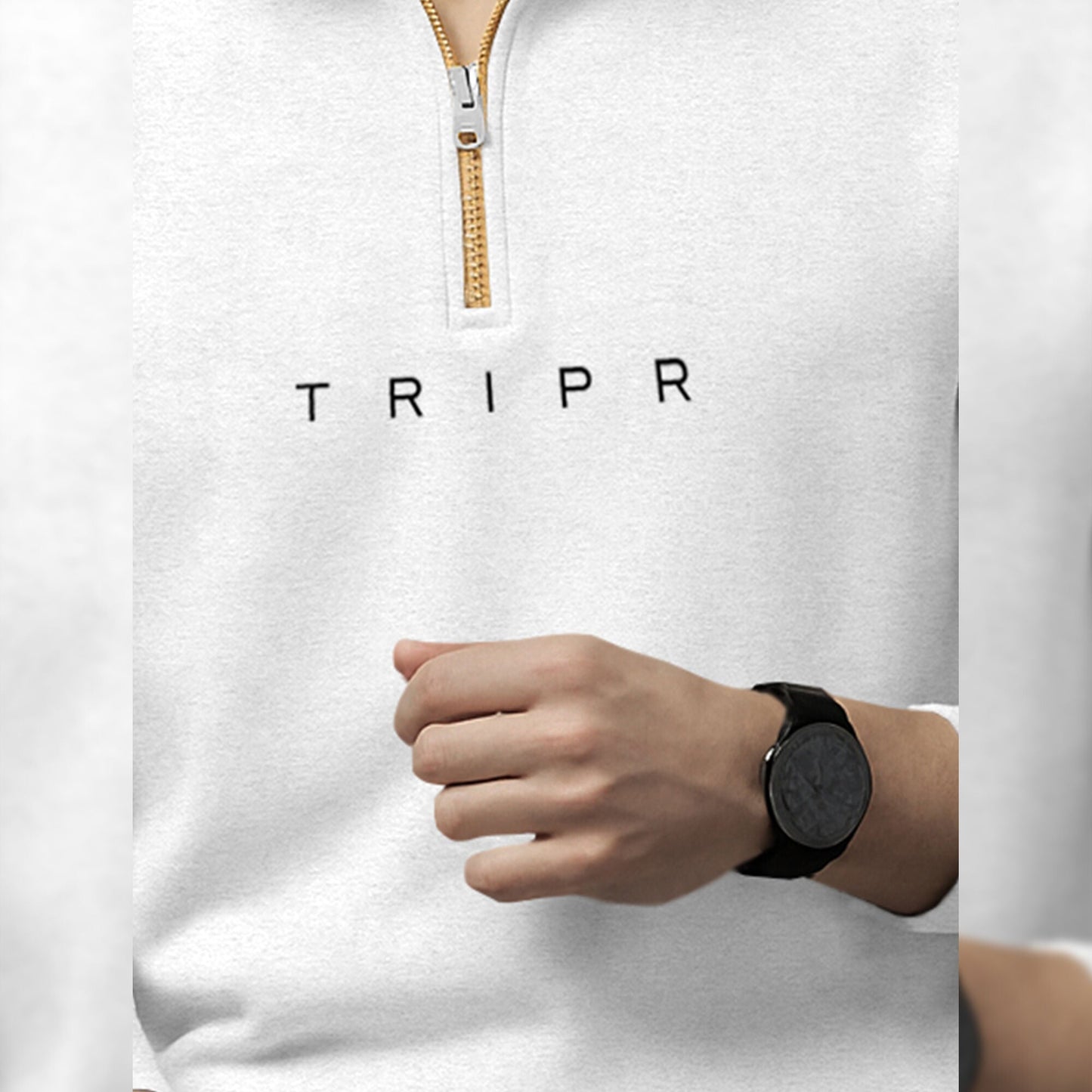 Men Full Sleeve High Neck Sweatshirt White