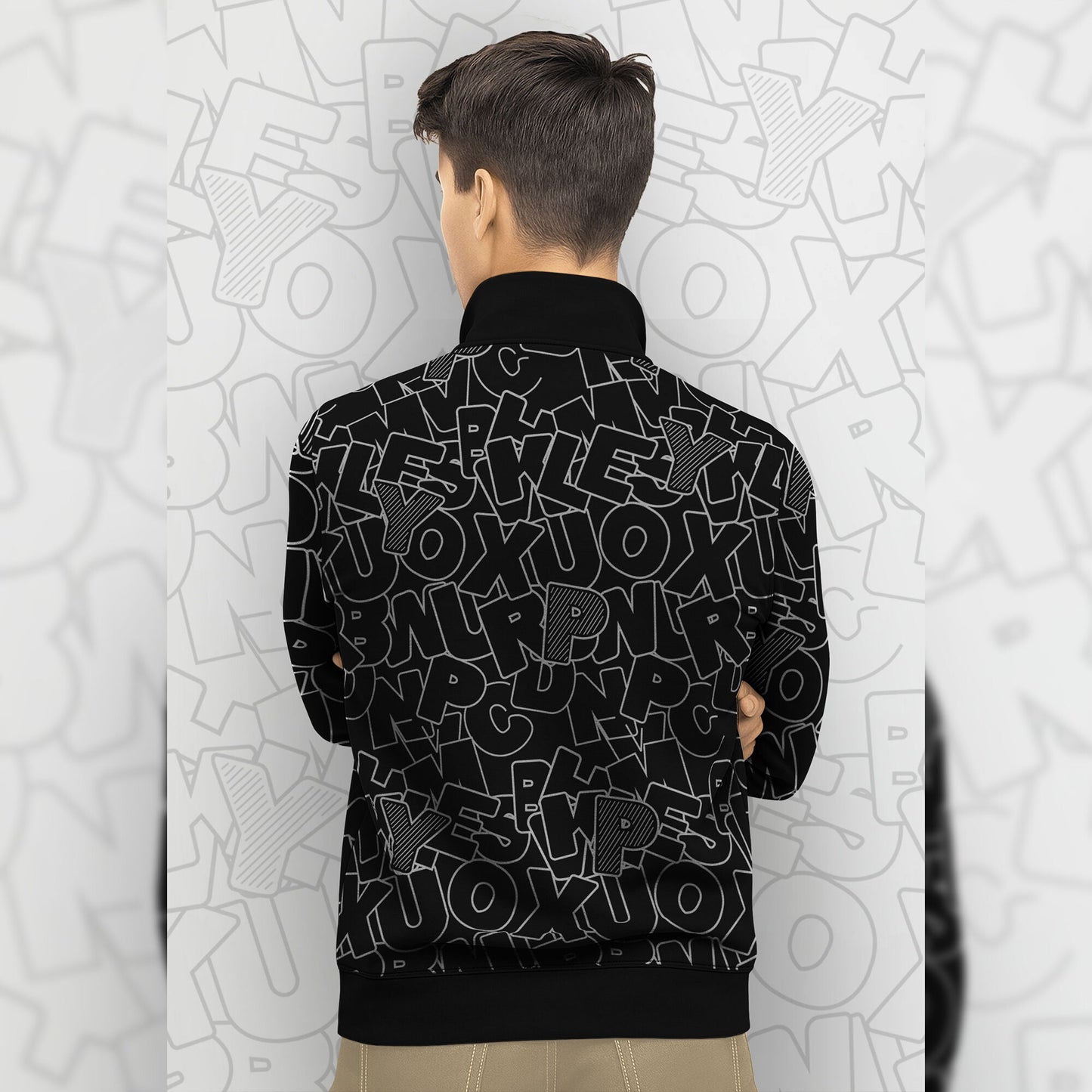 Black And White High Neck All Over Printed Sweatshirt