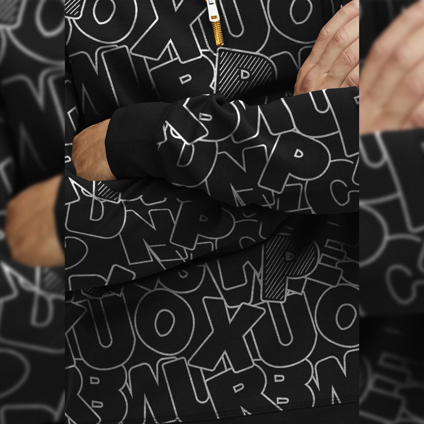 Black And White High Neck All Over Printed Sweatshirt