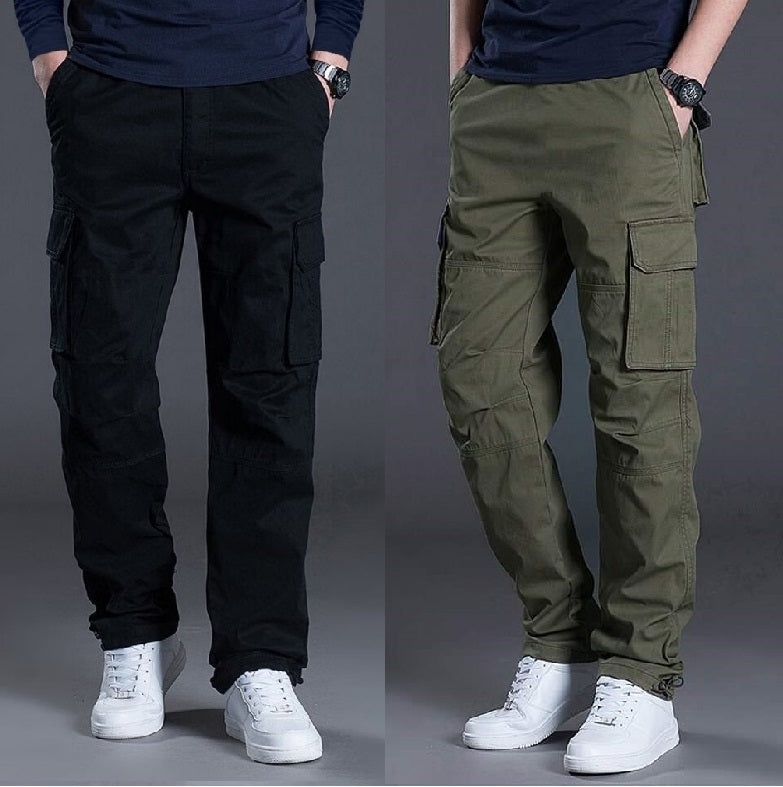 PACK OF 2 SUMMER TROUSER CARGO PANTS (Black+Olive)