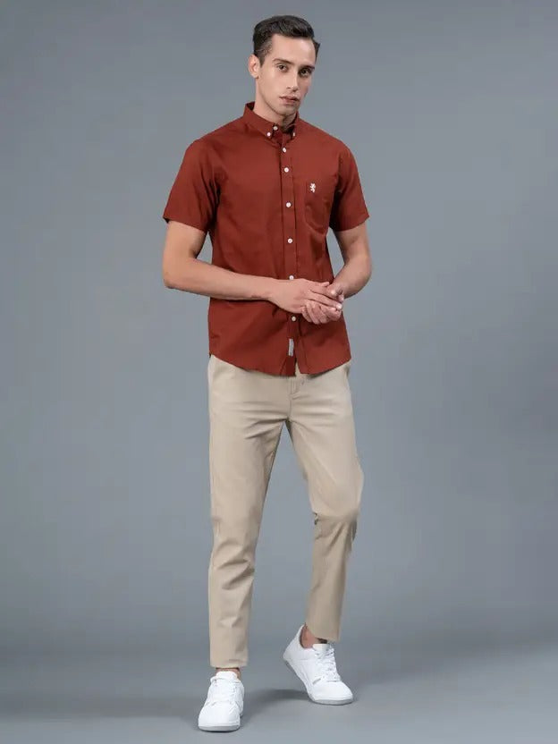 Men’s Skinny Fit Beige Cotton Blend Trousers | Sleek Look, Everyday Comfort